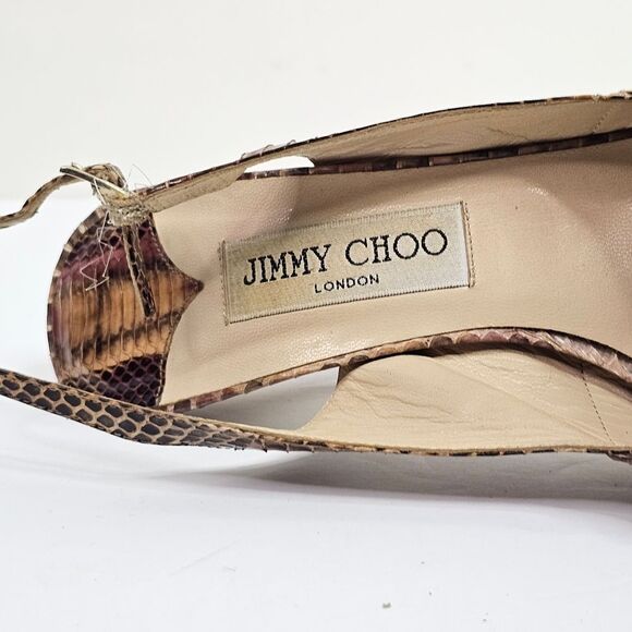 Jimmy Choo Julie Python Leather Open Toe Slingback Platform Sandals - Picture 4 of 12